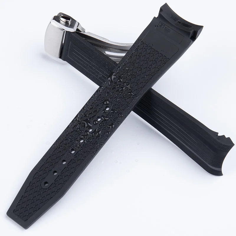 Bracelet de montre en caoutchouc fluoré FKM souple, pour Longines Conquest GMT L3.790 L3.830 L3.890 41mm 43mm, extrémité incurvée, étanche