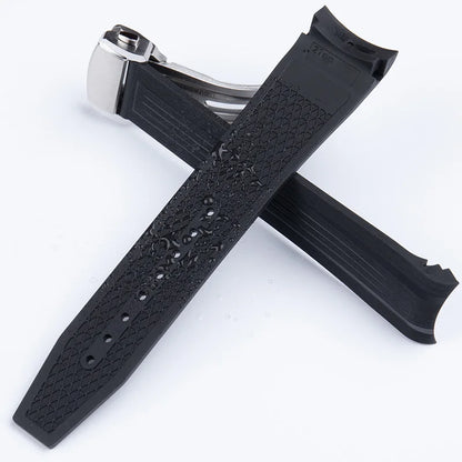 Bracelet de montre en caoutchouc fluoré FKM souple, pour Longines Conquest GMT L3.790 L3.830 L3.890 41mm 43mm, extrémité incurvée, étanche