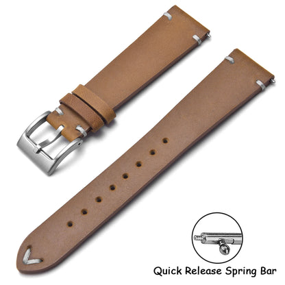 Quick Release Crazy Horse Leather Watch Strap, 18mm 20mm 22mm, Brown, for Men and Women, Compatible with Seiko Omega Huawei