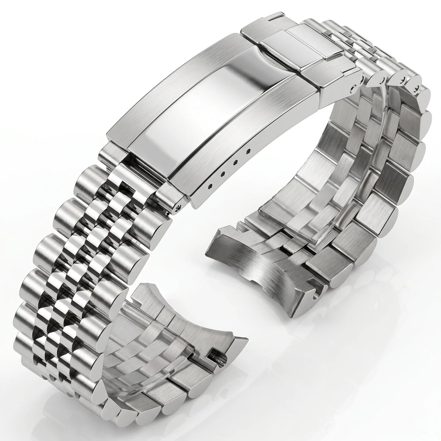 Bracciale per orologio in acciaio inossidabile massiccio 904L di qualità superiore, estremità curva da 20 mm, cinturino metallico a 3 maglie per uomo, orologio da immersione, chiusura di sicurezza