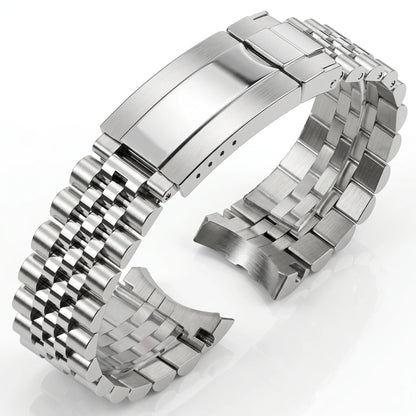 Bracciale per orologio in acciaio inossidabile massiccio 904L di qualità superiore, estremità curva da 20 mm, cinturino metallico a 3 maglie per uomo, orologio da immersione, chiusura di sicurezza