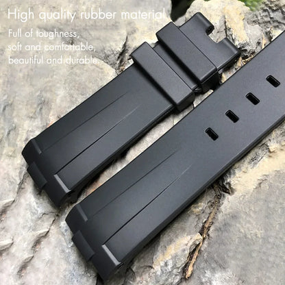 Bracelet de montre en caoutchouc naturel à extrémité incurvée de 24mm, pour Panerai LUMINOR SUBMERSIBLE PAM, en Silicone, étanche, boucle papillon