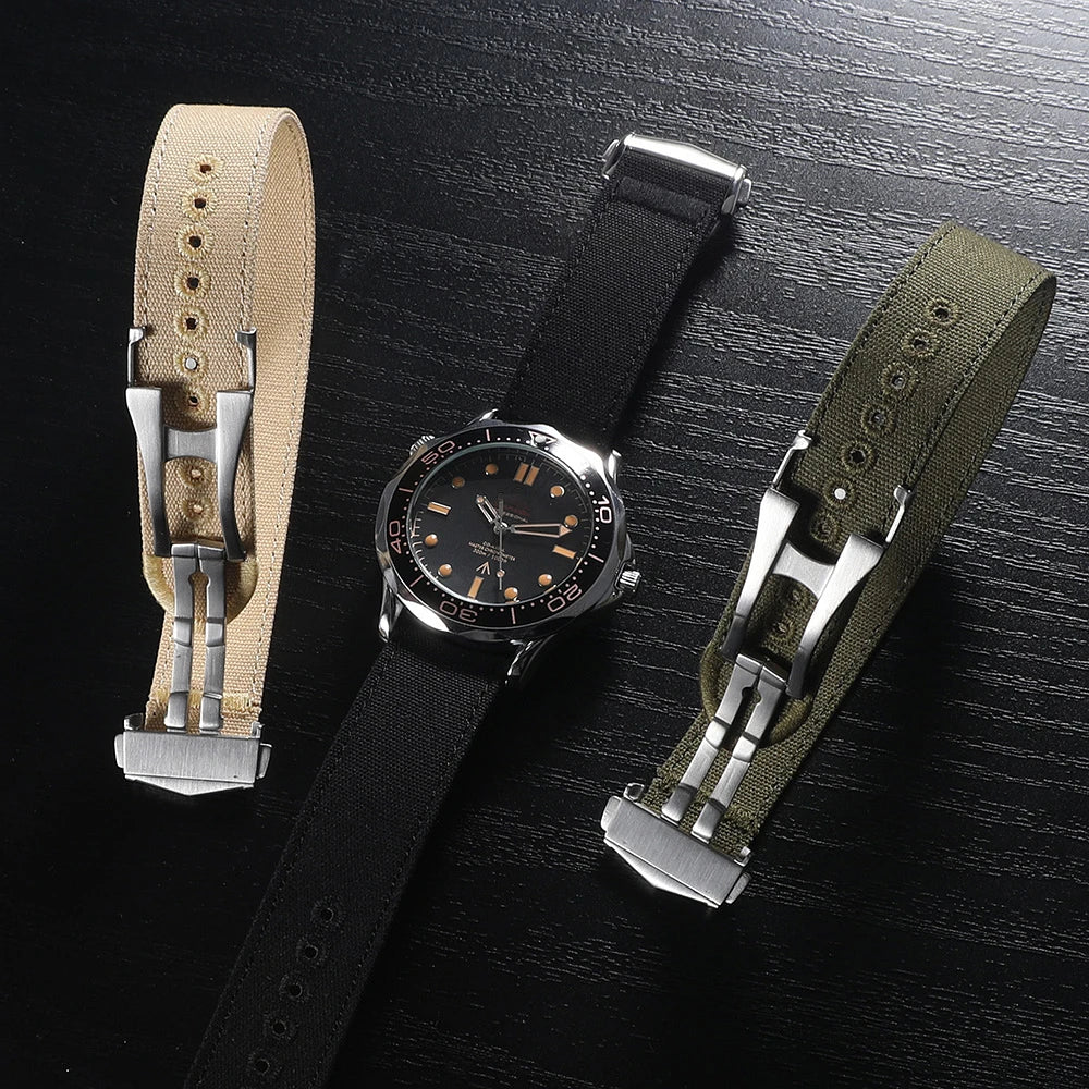 Bracelet de montre en nylon premium avec fermoir déployant 20mm 22mm, bracelet de montre en toile brodée avec trou, boucle pliante pour Omega