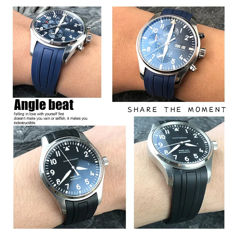 Cinturino per orologio in gomma con estremità curva, 18mm 19mm 20mm 21mm 22mm, per Rolex Submariner Datejust Explorer 2 per IWC Pilot, cinturino per orologio in silicone
