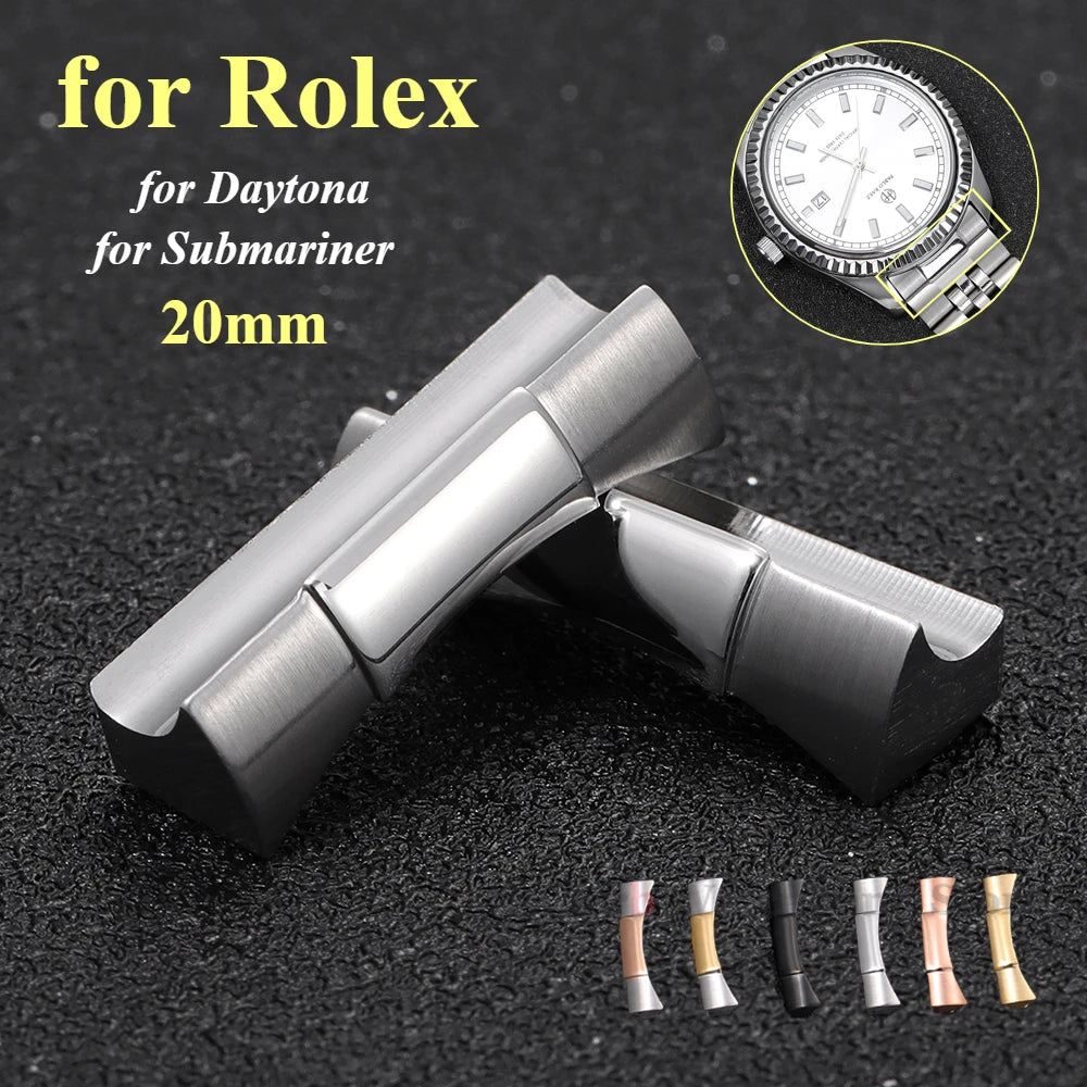 Bracelet de montre en acier inoxydable à extrémité incurvée, lien d'extrémité, connexion sans couture, Rolex, Submariner, DayRequiRubber, 20mm, 2 pièces