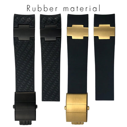 Bracelet de montre en caoutchouc de silicone à extrémité incurvée de 22mm, pour Ulysse Nardin 263 DIVER, noir, bleu, ondulé, étanche