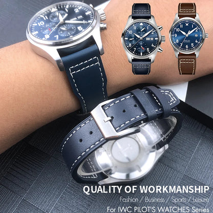 Cinturino per orologio in vera pelle da uomo, 20mm 21mm 22mm, adatto per orologio pilota IWC IW3777 PORTOFINO Mark 18, nero blu marrone