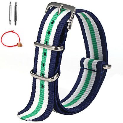 Bracelet de montre à rayures de remplacement pour hommes et femmes, en Nylon, avec boucle ardillon argentée, 16MM 18MM 20MM 22MM, bracelet à dégagement rapide