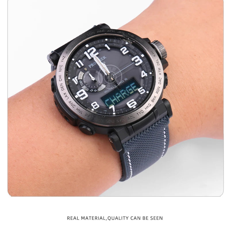 Bracelet de montre en Nylon et Silicone pour hommes, 20mm, 22mm, 24mm, étanche et respirant, en caoutchouc, accessoires
