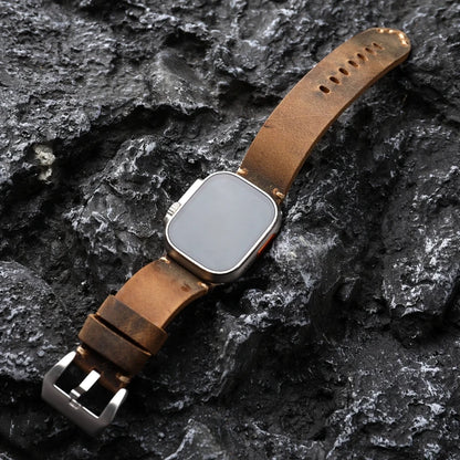 Cinturino per orologio da uomo in pelle bovina fatto a mano per Iwatch, nero e marrone, per Apple Watch 8/7 Ultra, spessore 45 49MM