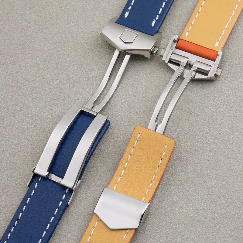 Cinturino universale in vera pelle di bambù, morbido, compatibile con cinturino TAG Heuer MONACO, nero, marrone, blu, 22mm, 24mm, fibbia pieghevole