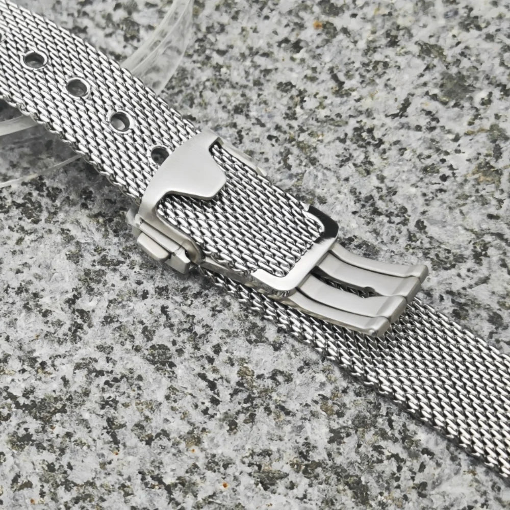 Cinturino Web da 20 mm adatto alla cassa Omega Seamaster NH35, in acciaio inossidabile 904L, fibbia ad ardiglione, argento