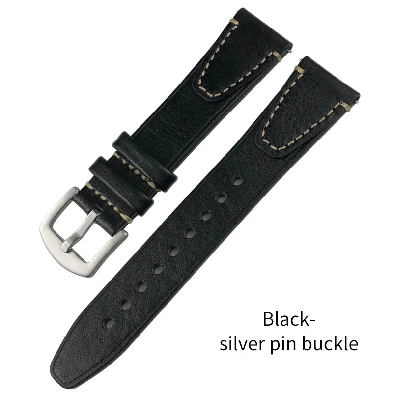 Cinturino per orologio vintage fatto a mano in vera pelle, 17mm 18mm 19mm 20mm 21mm 22mm 23mm 24mm, marrone scuro, nero, morbido, da uomo