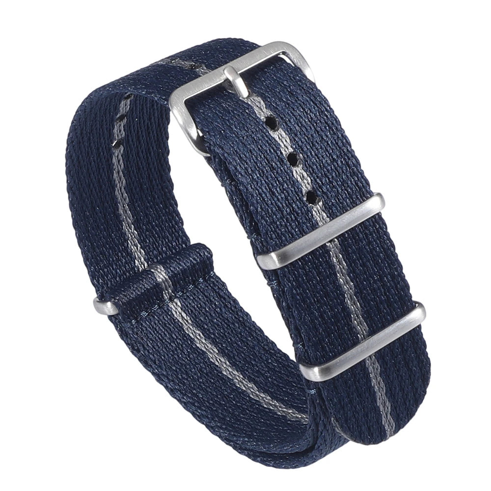 Cinturino per orologio monopezzo in nylon morbido 20mm 22mm, cinturino premium liscio a passaggio singolo, tessuto intrecciato a righe, cinturino da polso