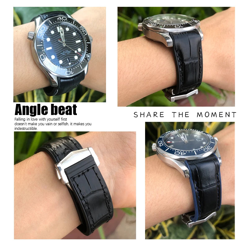 Bracelet de montre en caoutchouc et Nylon, 19mm 20mm 21mm 22mm, adapté à Omega Seamaster Diver 300 Planet Ocean 600M Seiko Orange