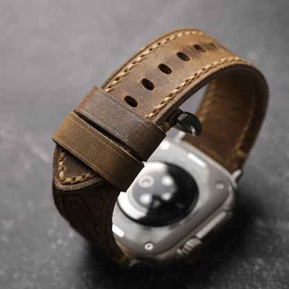 Vera pelle bovina tedesca fatta a mano, primo strato, adatta per Apple Watch S10 Ultra 49MM, cinturino retrò spesso in pelle