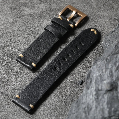 Handmade Top Layer Cowhide Leather Strap, Black Brown Bronze Watchband 19 20 21 22MM, Pure Copper Bezel, Bronze Watch Accessories