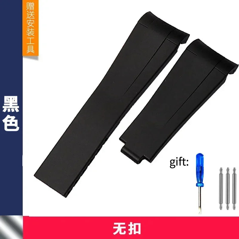 Rubber Watch Band, 20mm 21mm, for Rolex Submariner DAYTONA GMT Yacht-Master, Black Silicone Strap