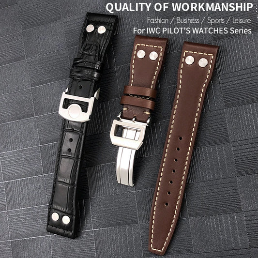 Bracelet de montre en cuir de vachette Rivet Optics, bracelet de montre en cuir véritable, IWC, Suffino 77, Suff5009, Big Pilot, Spitfire, Le Petit Prince, 21mm, 22mm