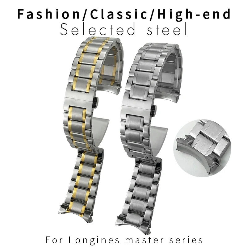 Bracelet de montre en acier inoxydable, 13mm 15mm 18mm 19mm 20mm 21mm, pour Collection Longines Masters L2.793 L2.673, étanche