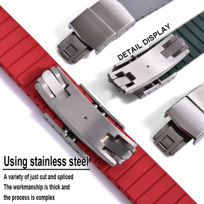 Bracelet de montre en caoutchouc FKM 20mm Style Delugs boucle papillon en argent découpée