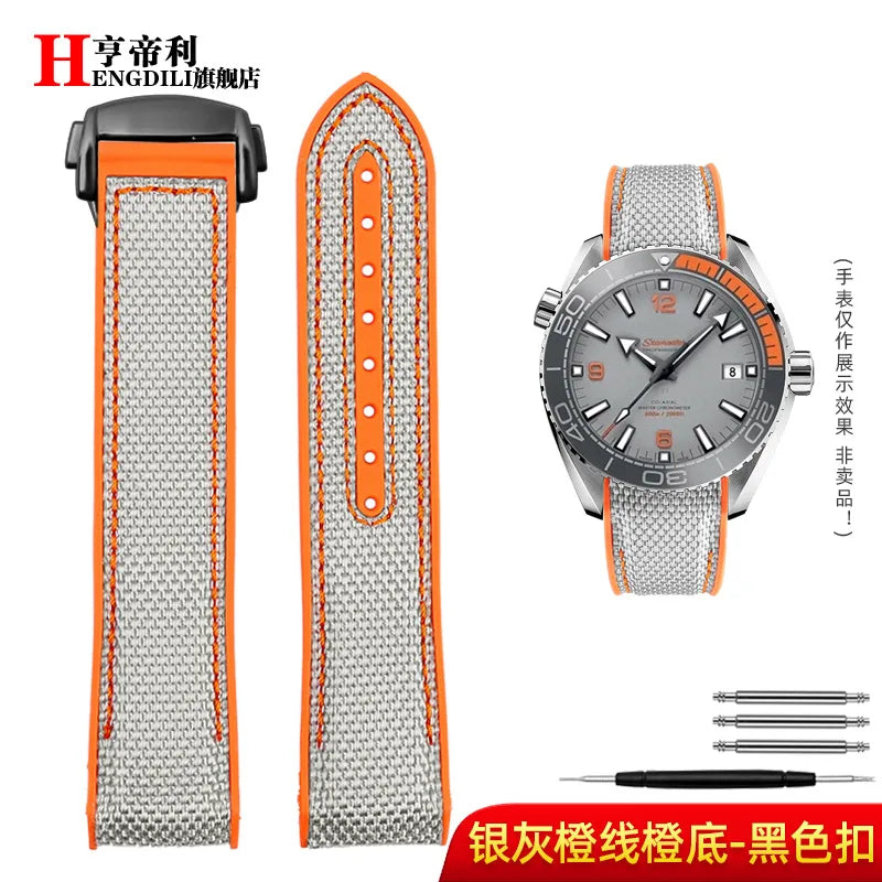 Bracelet à extrémité incurvée pour hommes, 8 couleurs, pour Omega Seamaster 300 Ocean Speedmaster 8900 Planet Ocean, 20m 22mm, tissu en Nylon et caoutchouc