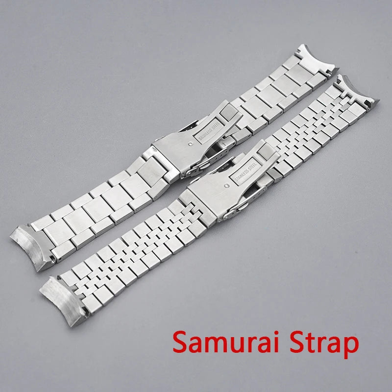 Cinturino per orologio Samurai King, chiusura deployante, in acciaio inossidabile, compatibile con casse Samurai King, cinturino solido con estremità curva