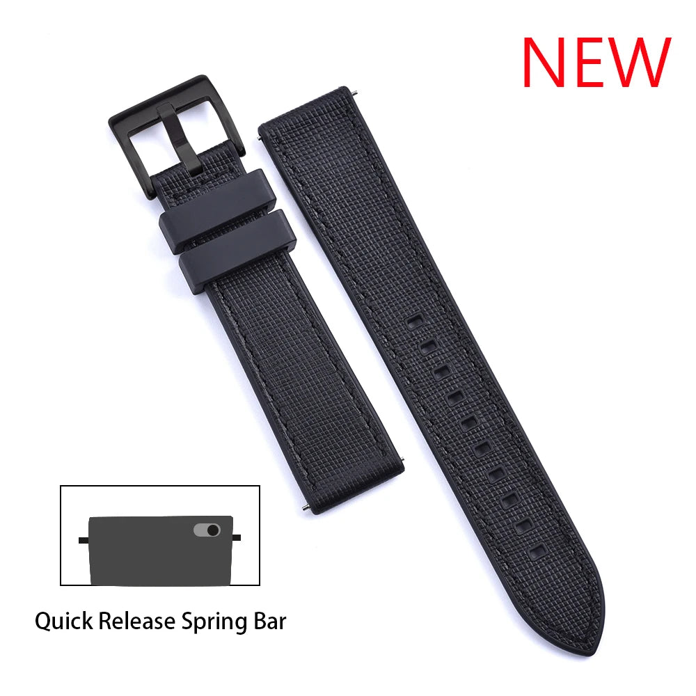 Bracelet de montre FKM, nouveau Design, 20mm 22mm, libération rapide, hybride, caoutchouc fluoré, cuir, FPM, doux et Durable, unisexe