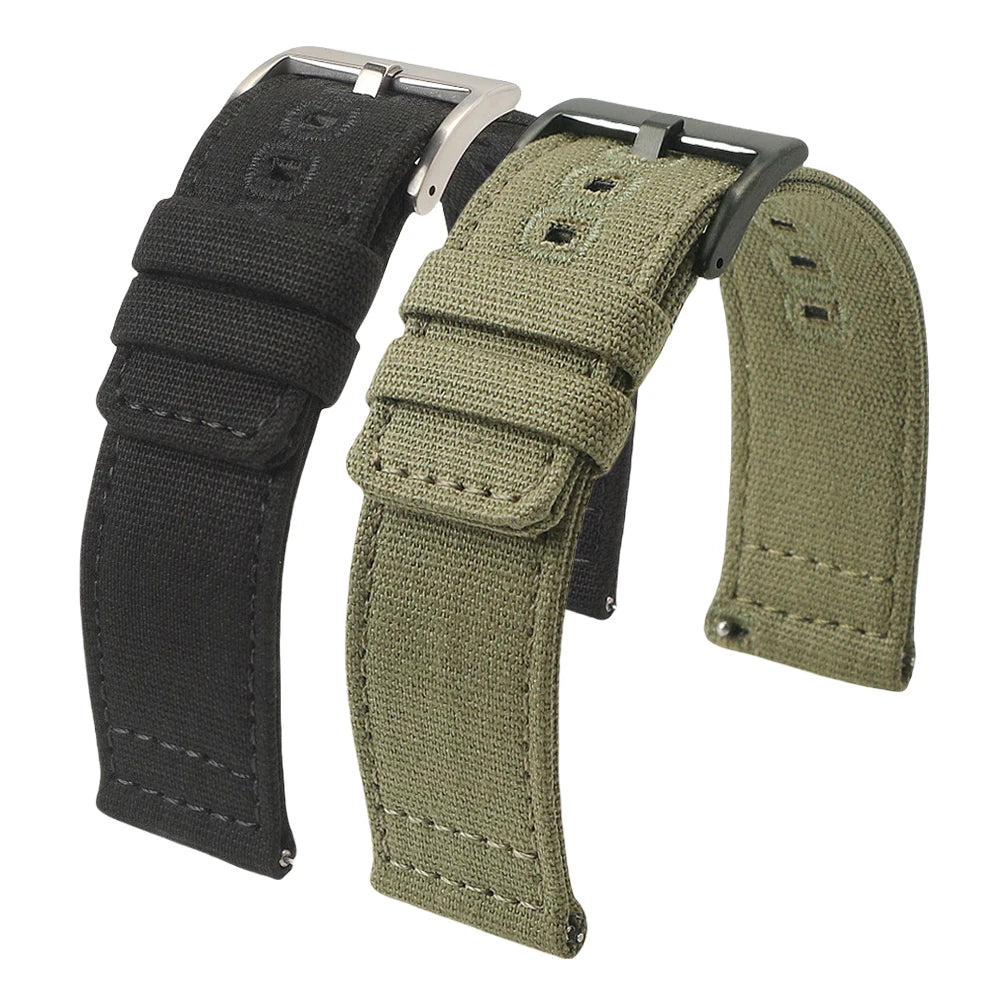 Quick-release nylon canvas watch strap, 18mm 19mm 20mm 22mm, brushed buckle, smartwatch accessories
