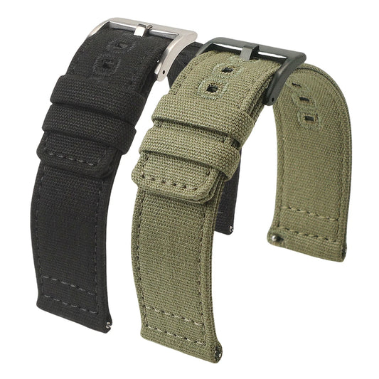 Quick-release nylon canvas watch strap, 18mm 19mm 20mm 22mm, brushed buckle, smartwatch accessories