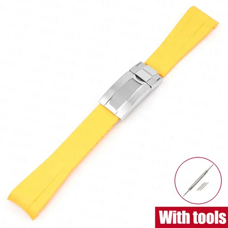 Curved Rubber Watch Strap for Omega x Swatch MoonSwatch, 20mm Folding Clasp for Men and Women, TPU Replacement Band for Rolex Submariner