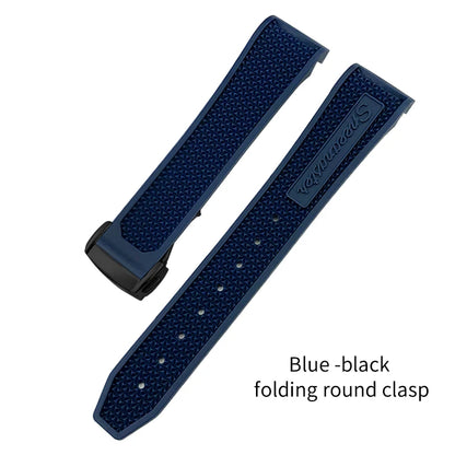 Soft Rubber and Silicone Watch Strap, 19mm 21mm 20mm 18mm, for Omega Speedmaster Seamaster 300 Sport Watch, Black and Blue Bracelets