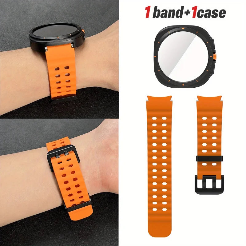 Ensemble d'accessoires pour Samsung Galaxy Watch 7/6 (40mm/44mm), 2 pièces, étui de protection ultra-résistant, bracelet respirant en verre trempé HD