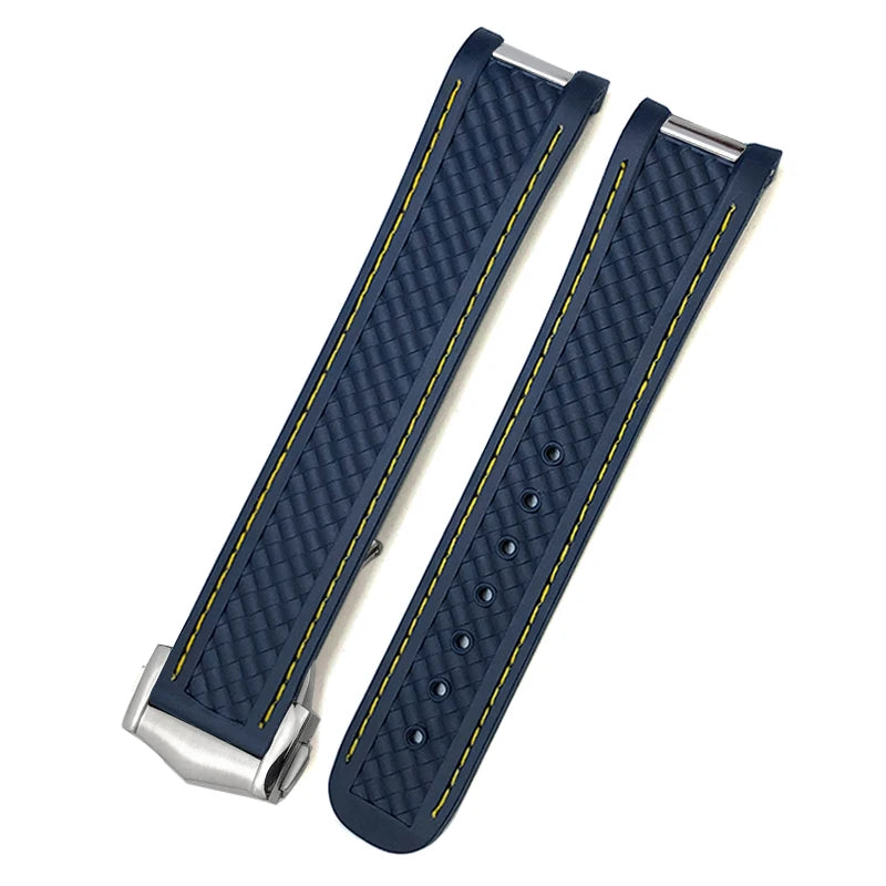 Bracelet de montre en caoutchouc de silicone à extrémités courbes, 18mm, 19mm, 20mm, 21mm, pour Omega 007 Seamaster 300 AT150 Aqua Terra Speedmaster