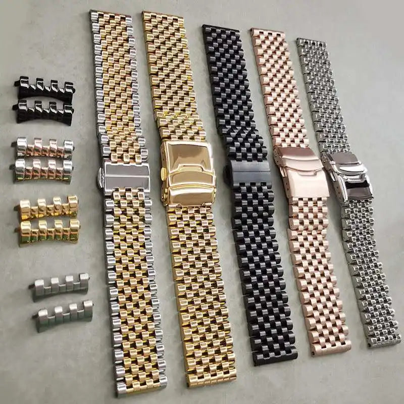 Cinturino universale in acciaio inossidabile, estremità diritta curva, sette perle di riso, bracciale, adatto a tutti gli orologi, 20 mm, 22 mm