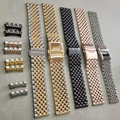 Cinturino universale in acciaio inossidabile, estremità diritta curva, sette perle di riso, bracciale, adatto a tutti gli orologi, 20 mm, 22 mm
