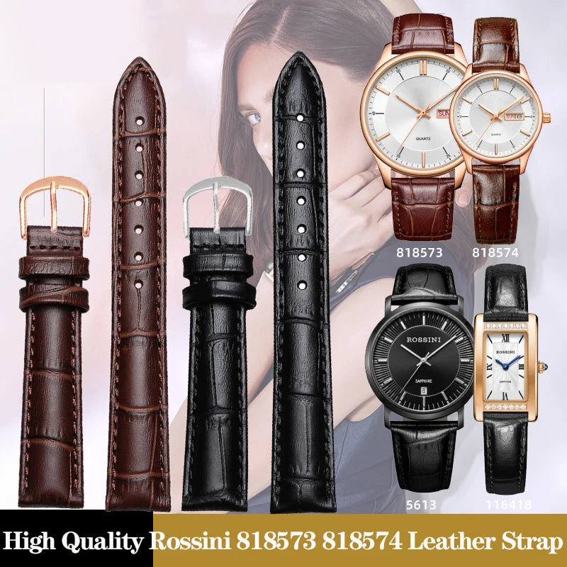 Genuine Leather Watch Strap for Men and Women, Watch Band, Black Brown, Rossini, 818573, 818574, 5613, 517768 mol, Citizen, 12mm, 14mm, 16mm, 18mm