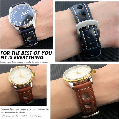 Bracelet de montre en cuir de veau 19mm 20mm 21mm 22mm pour IWC Pilot Breitling Tudor Omega Seiko SKX 5, bracelet de montre en cuir de vache véritable avec trous