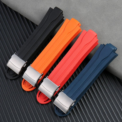 Rubber and silicone watch strap for diving sports, watch band, raised mouth, stainless steel, has a clasp, ORIS 7730 and 7740 series, 24x12mm