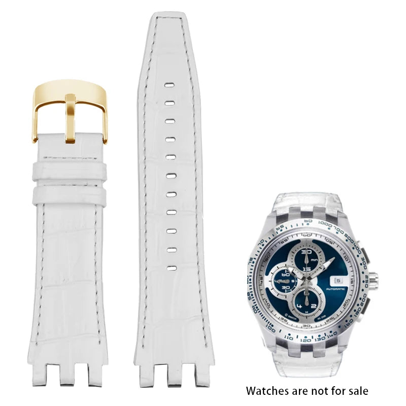 Bracelet de montre en cuir de vache, 22mm, noir, marron, bleu, blanc, avec outils, pour Swatch SVGK407 SVGK406 SVGK409 SVGK403