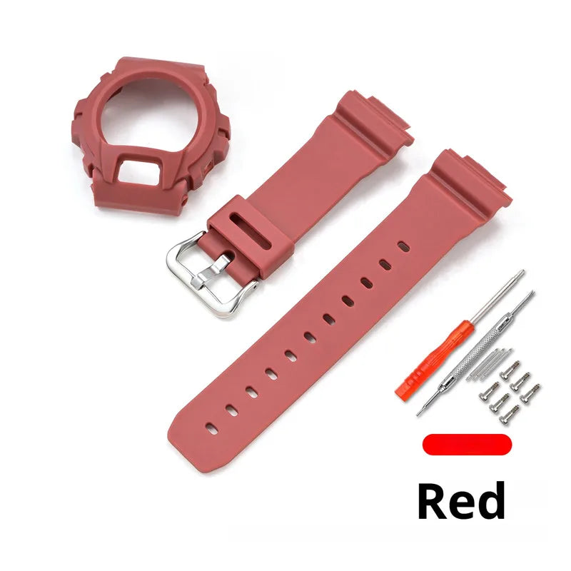 Cinturino sportivo in resina TPU per Casio G-SHOCK DW-6900 DW-6600 DW-3230, cinturino in gomma impermeabile da uomo, kit di ricambio con custodia protettiva