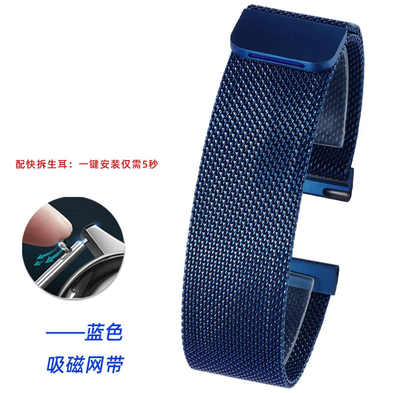 Men's and Women's Blue Stainless Steel Watch Band, Metal Strap Straight End Watchband Fashion Watch, 8mm, 10mm, 12mm, 16mm, 18mm, 20mm, 21mm, 22mm