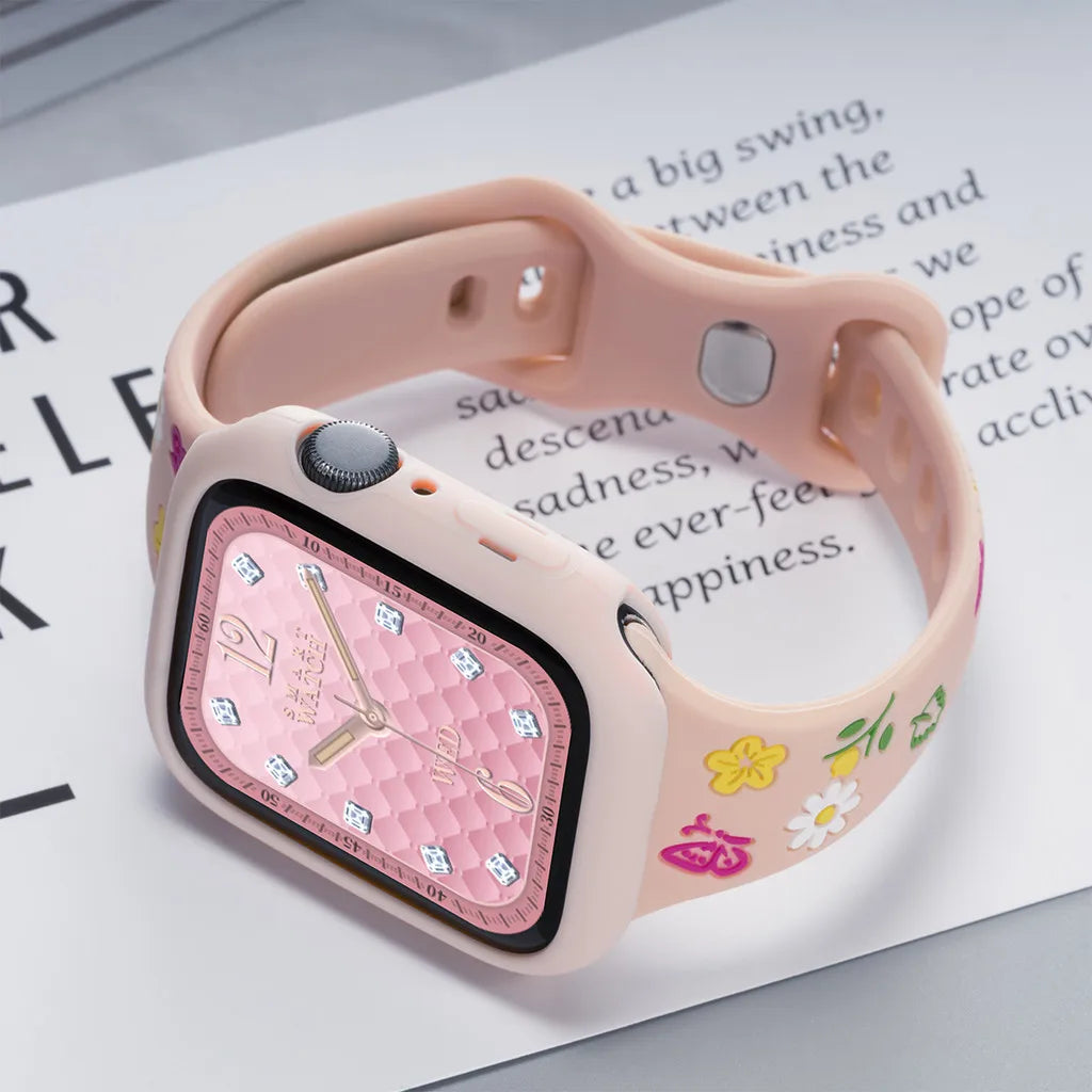 Cute Flower Silicone Strap Case for Apple Watch Ultra 49mm S10 S11 42mm 46mm 38 40 41 44 45 mm for iwatch SE 2 3 4 5 6 7 8 9
