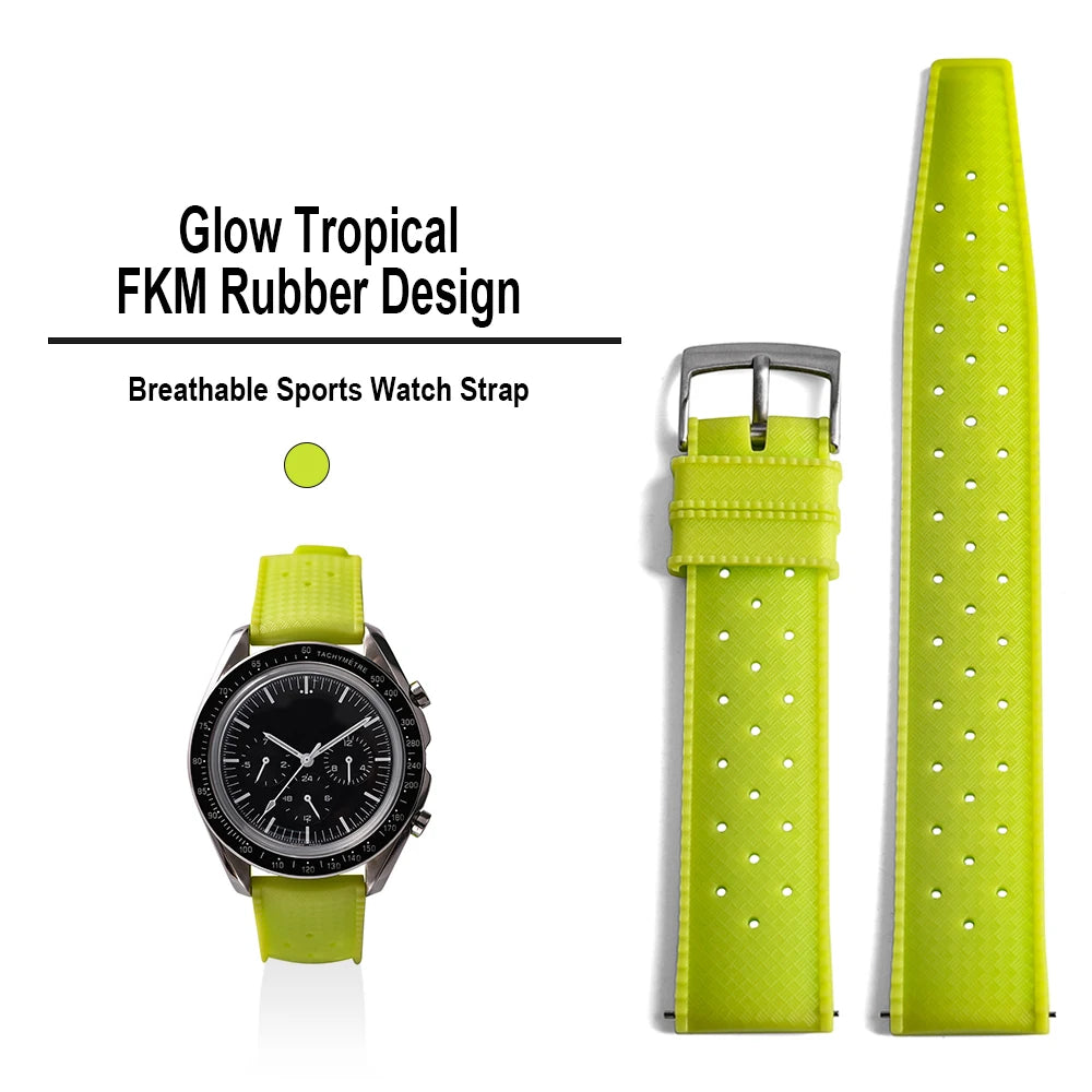 New Luminous Tropical FKM Rubber Watch Band 20mm 22mm Luminous Quick Release Smart Watch Band Sport Strap for Omega