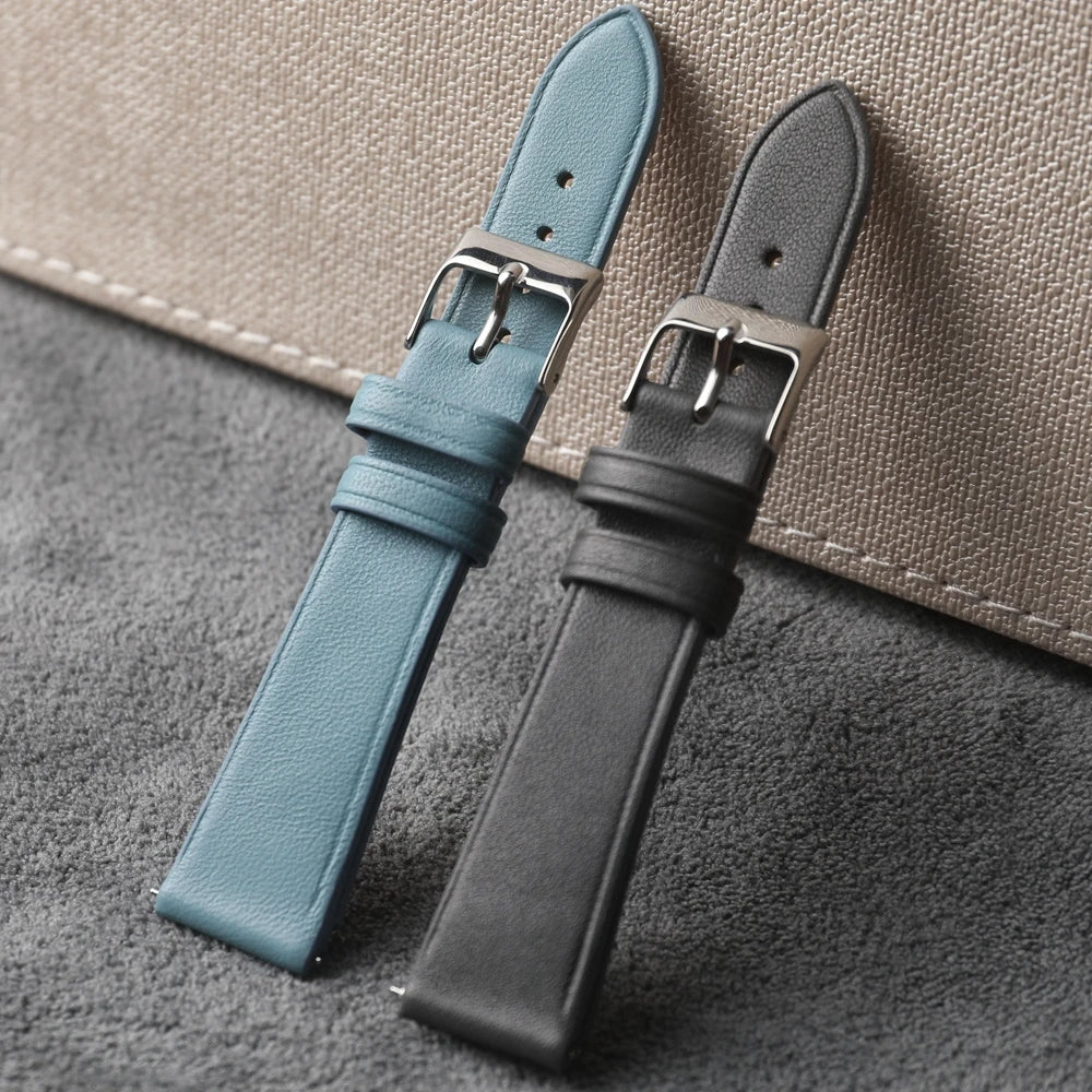 Bracelet en cuir véritable souple fait à la main, cuir de vachette Napa, dégagement rapide gris et bleu, style vintage, taille S et M, 19mm, 20mm