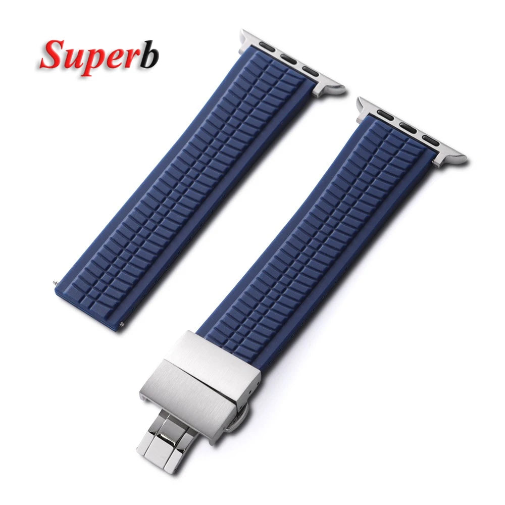 Rubber band for Apple Watch, 46mm 45mm 44mm 42mm, for Iwatch Ultra 2 1 49mm Series 10 9 8 7 Se 6 5 Se, Luxury strap