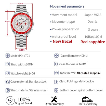 Orologio da uomo 40 mm Cronografo al quarzo - PAGANI DS AK Project AR Sapphire Date Sport
