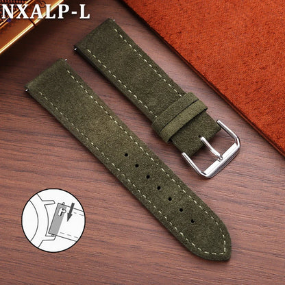 Bracelet en daim Vintage 18mm 19mm 20mm 22mm, en cuir de vache souple, à dégagement rapide, marron, accessoires pour femmes et hommes