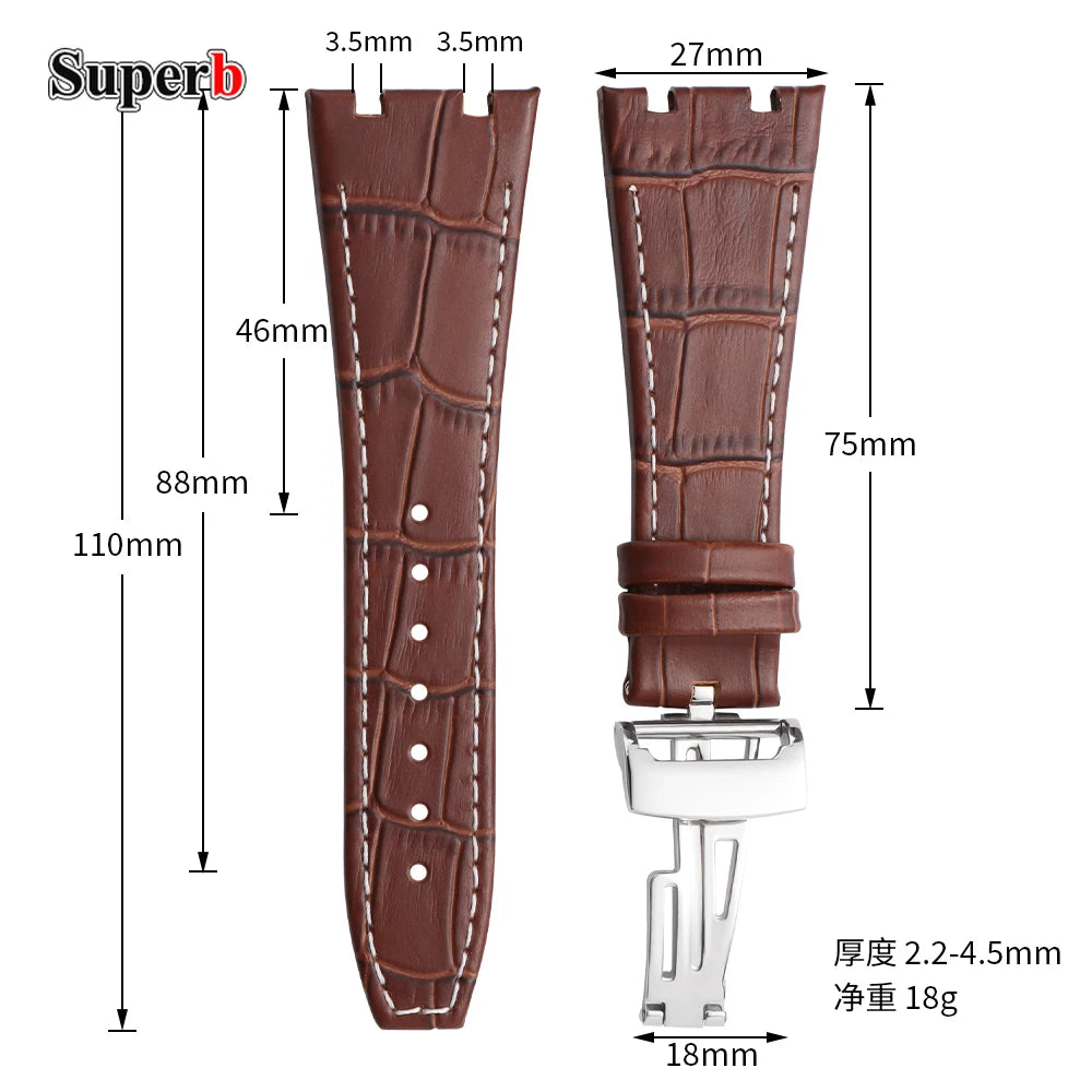 Soft Cowhide Leather Watch Strap for Audemars Piguet Royal Oak Offshore AP 15400 15703, Sweat Resistant, for Men and Women, Folding Buckle