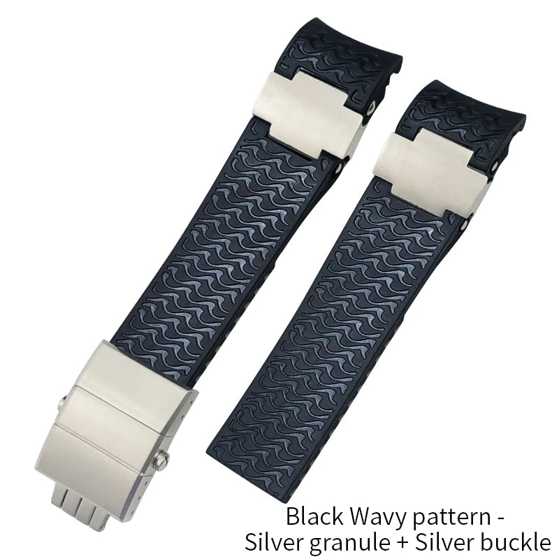 Bracelet de montre en caoutchouc de silicone à extrémité incurvée de 22mm, pour Ulysse Nardin 263 DIVER, noir, bleu, ondulé, étanche